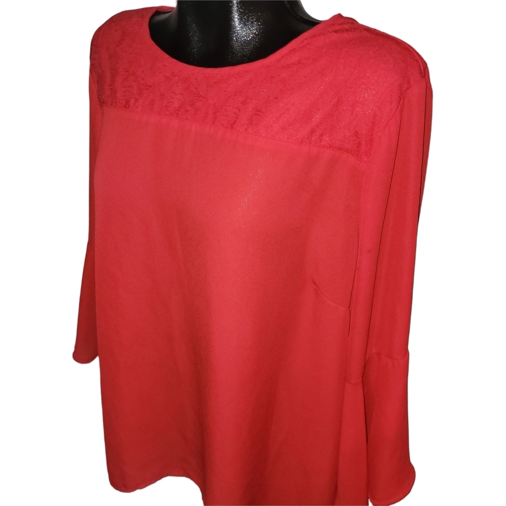 Grenier Women's Red Bell Sleeved Lace Detailed Blouse Size XL - Picture 3 of 7